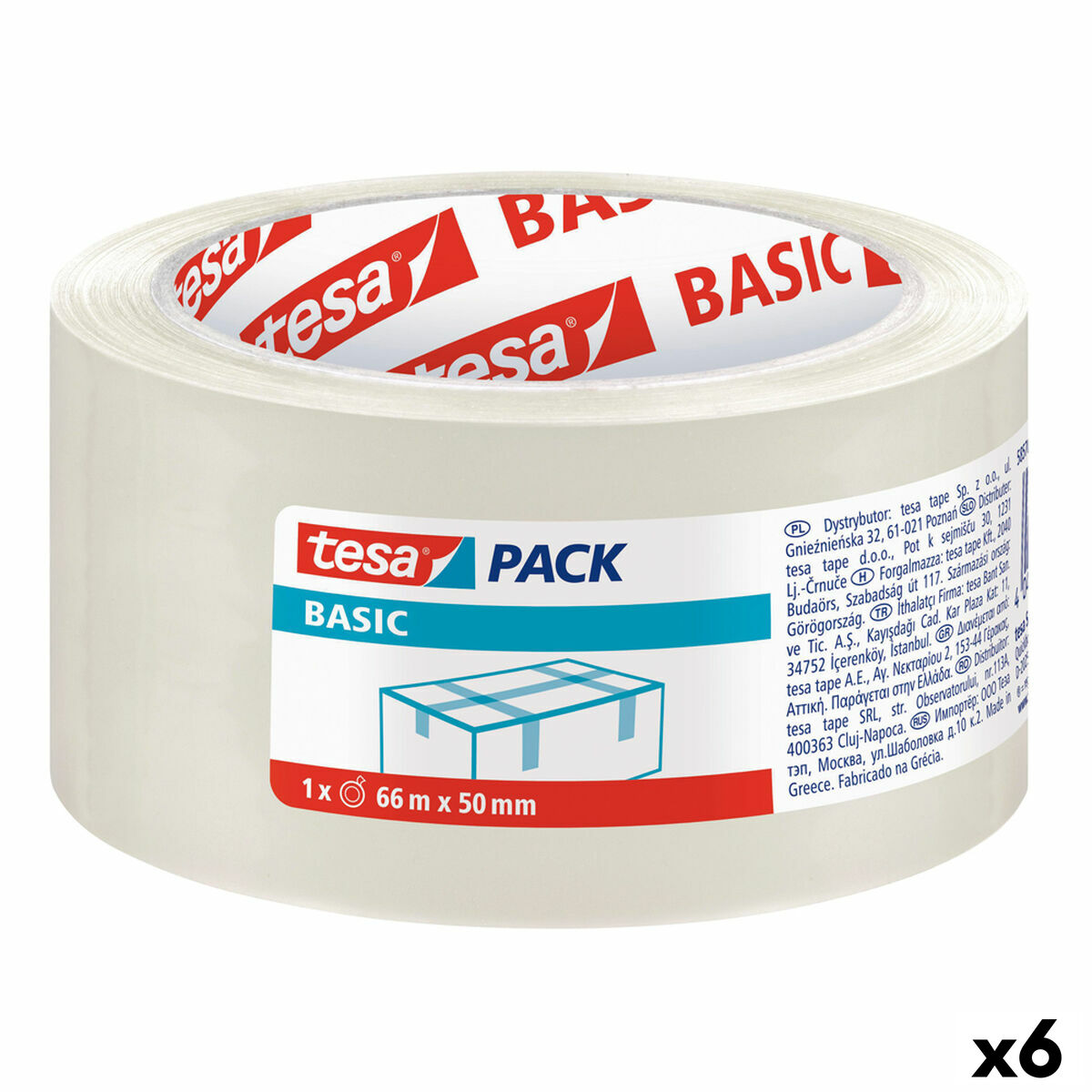 Nastro Adesivo TESA Imballaggio Trasparente 50 mm x 66 m (6 Unità)