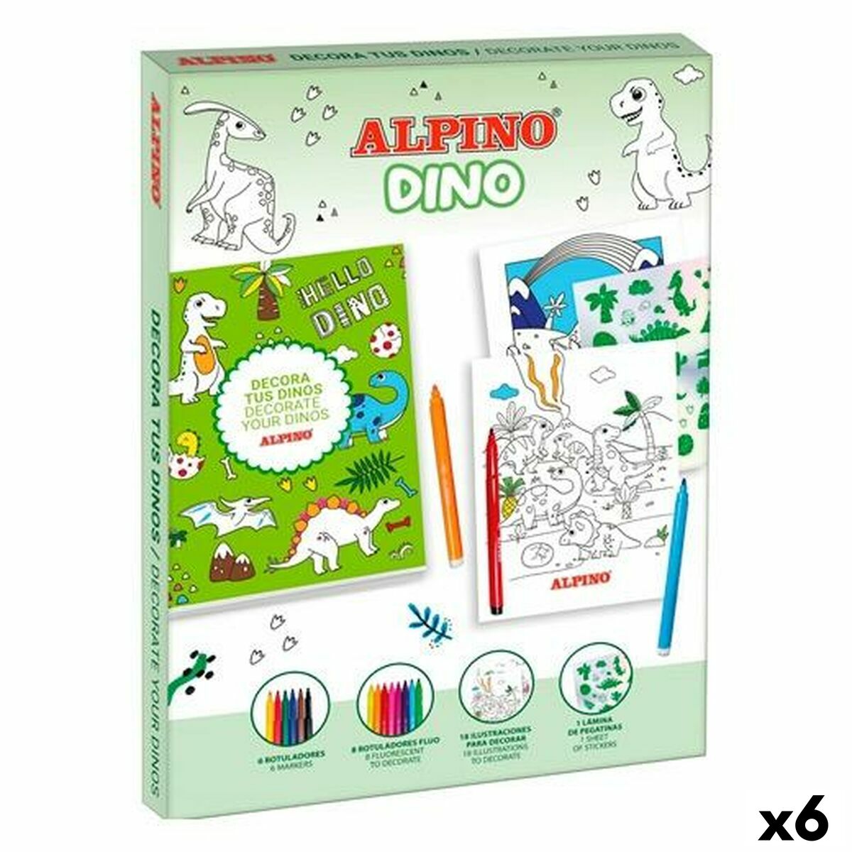 Disegni da dipingere Alpino Dino Multicolore (6 Unità)
