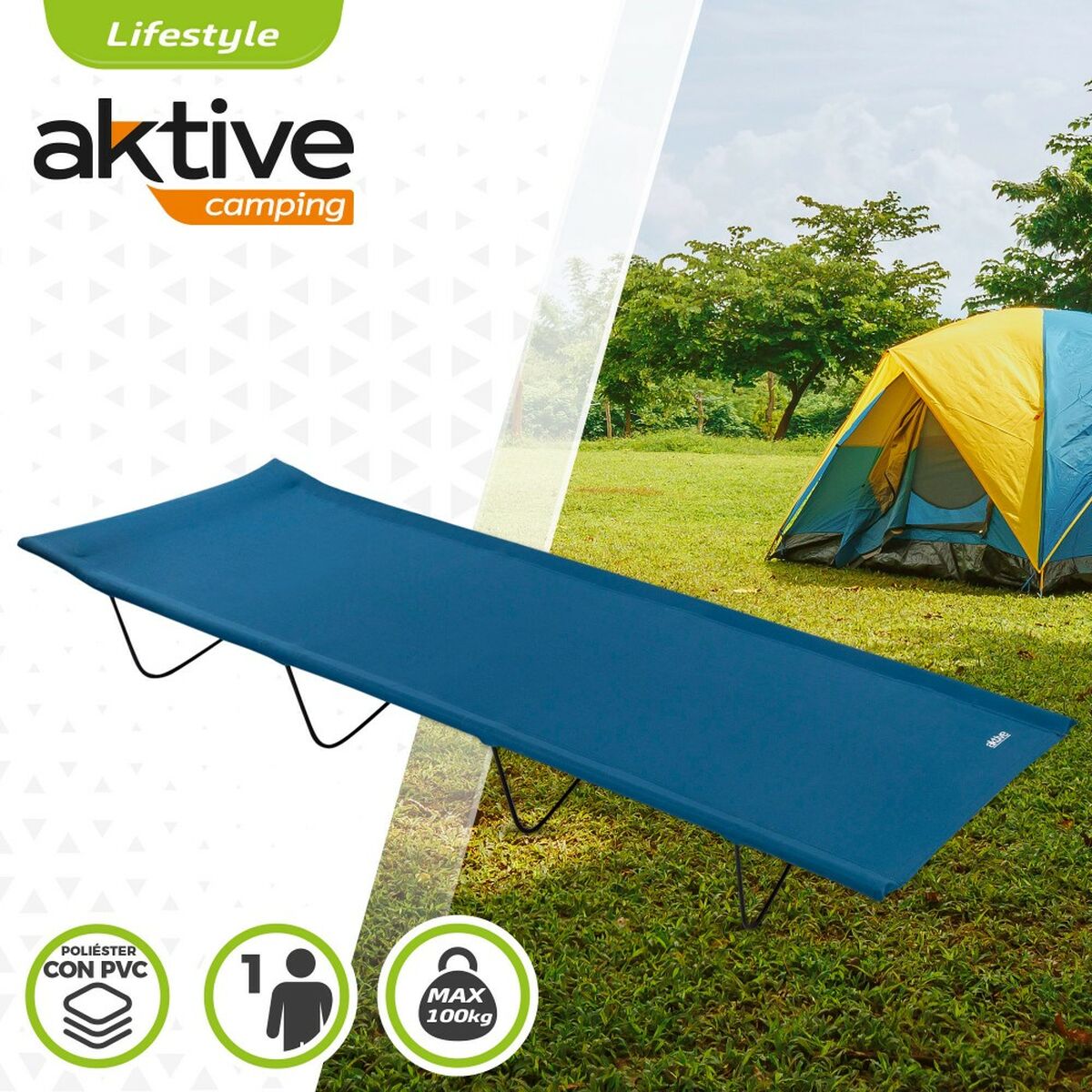Lettino Aktive Azzurro Pieghevole 180 x 18 x 60 cm (6 Unità) - Immagine 3