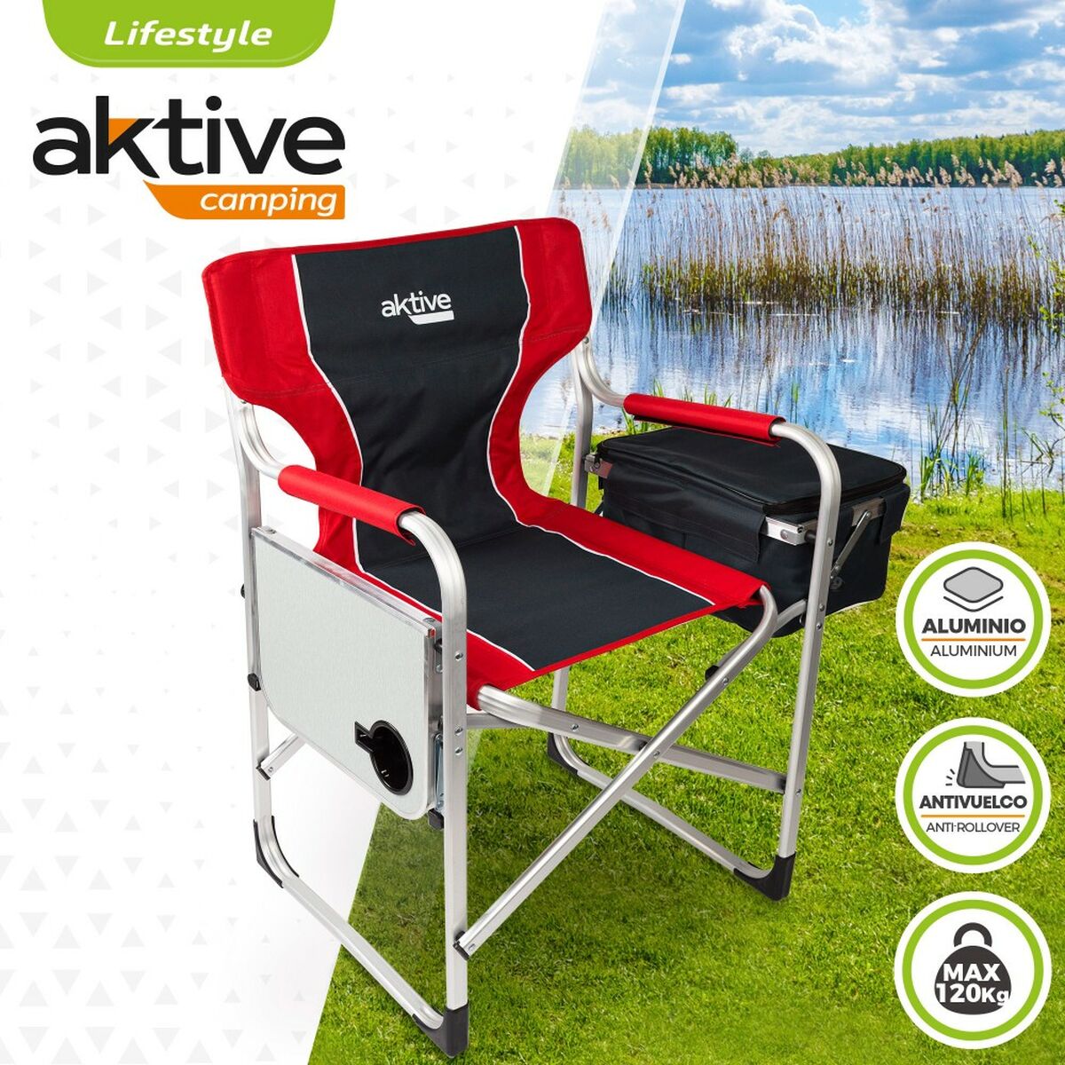 Sedia da Campeggio Pieghevole Aktive Grigio Rosso 61 x 92 x 52 cm (2 Unità) - Immagine 3