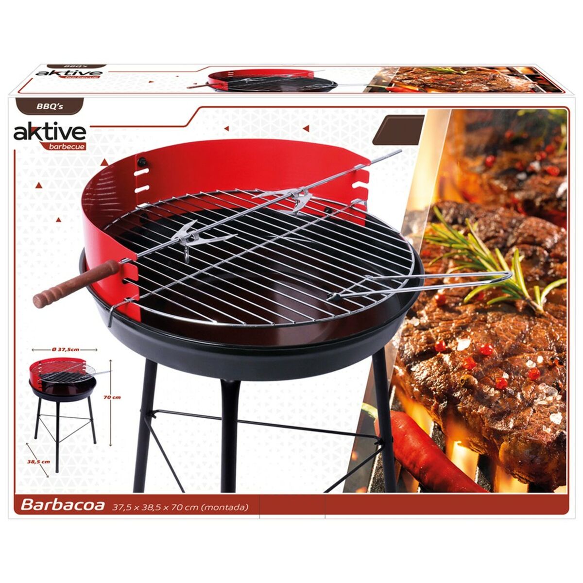 Barbecue Portatile Aktive Legno Ferro 37,5 x 70 x 38,5 cm (4 Unità) Rosso - Immagine 5