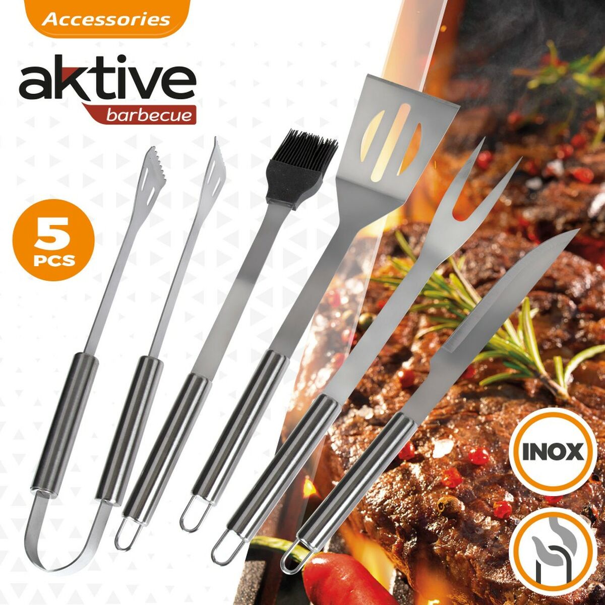 Utensili per barbecue Aktive Silicone Acciaio inossidabile 12 Unità 7,5 x 35 x 1,9 cm (5 Pezzi) - Immagine 3