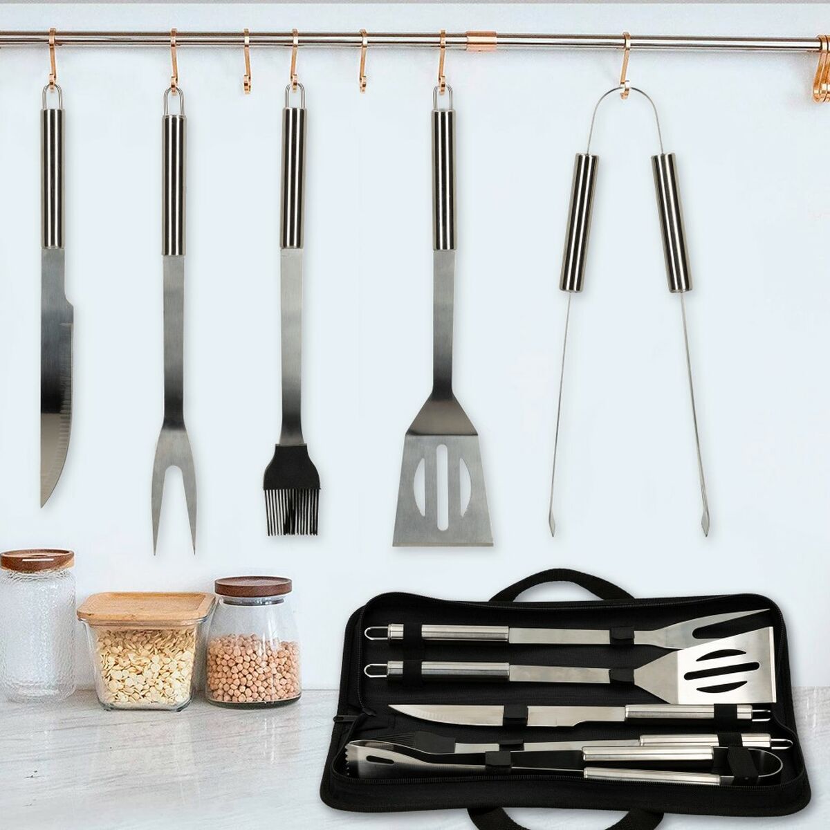 Utensili per barbecue Aktive Silicone Acciaio inossidabile 12 Unità 7,5 x 35 x 1,9 cm (5 Pezzi) - Immagine 4