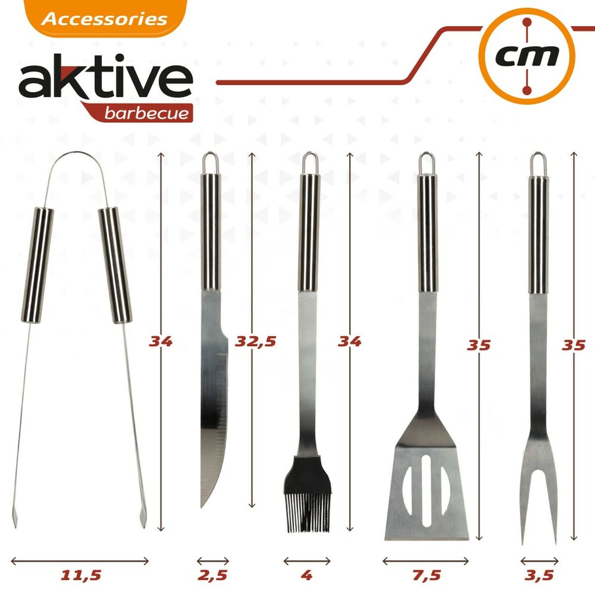 Utensili per barbecue Aktive Silicone Acciaio inossidabile 12 Unità 7,5 x 35 x 1,9 cm (5 Pezzi) - Immagine 7