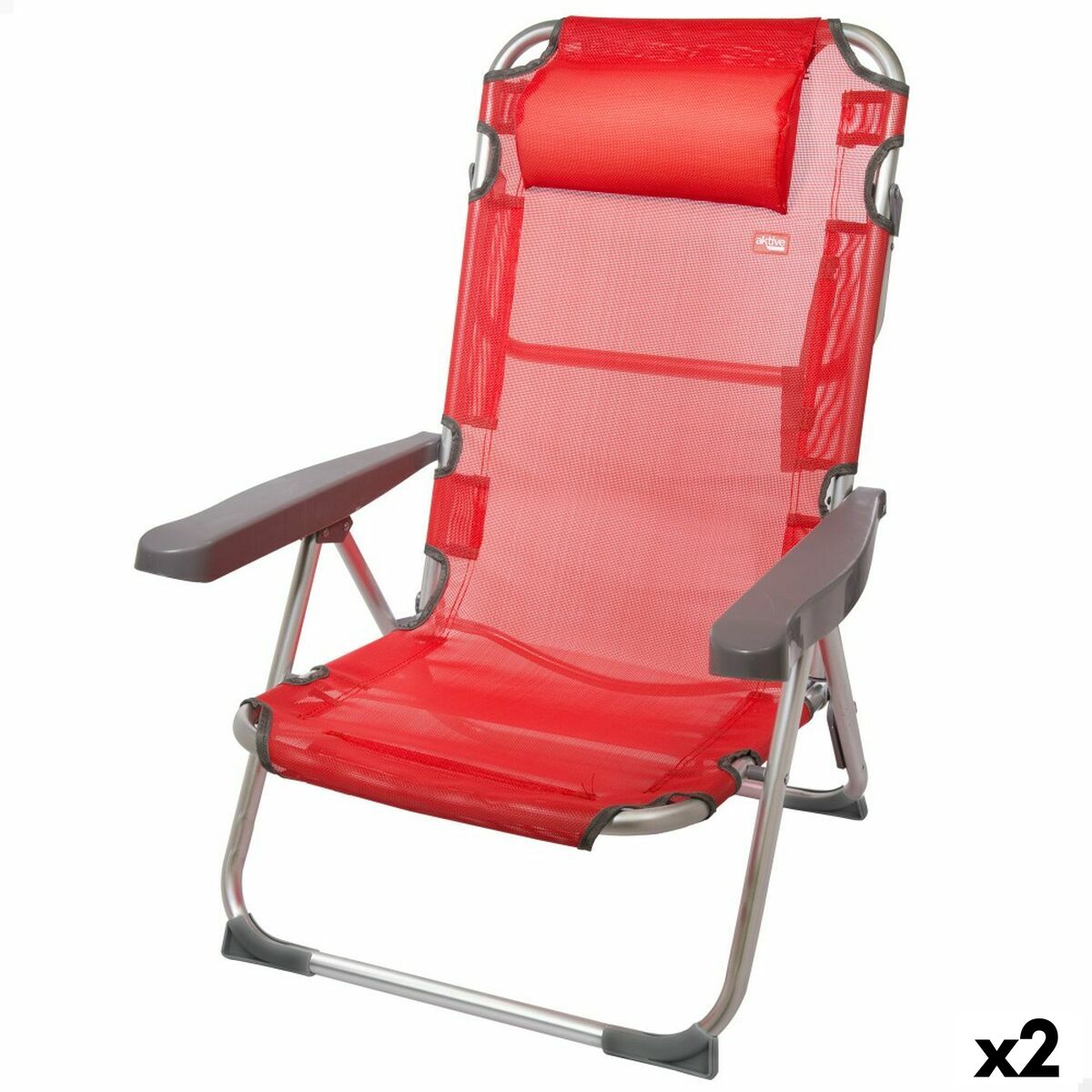 Sedia Pieghevole con Poggiatesta Aktive Menorca Rosso 48 x 90 x 60 cm (2 Unità)