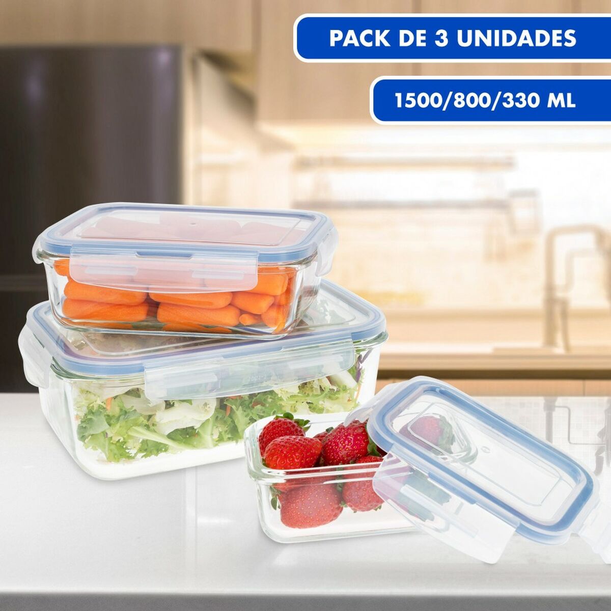 Set di Contenitori da Cucina Ermetici Impilabili Max Home 6 Unità 23 x 7,5 x 17,5 cm - Immagine 3