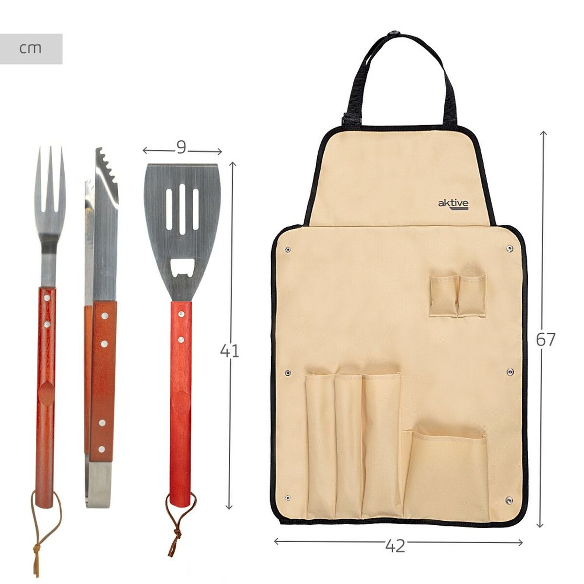 Set Utensili da Barbecue Aktive 7 Pezzi Barbecue Acciaio inossidabile 42 x 67 x 3 cm (4 Unità) - Immagine 5
