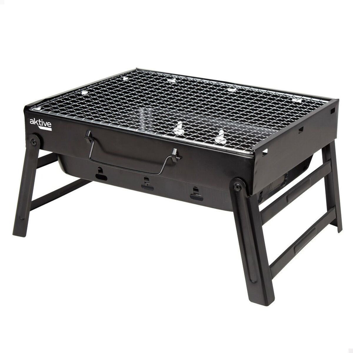 Barbecue Portatile Aktive Rettangolare Nero Acciaio 40 x 20 x 28 cm - Immagine 2