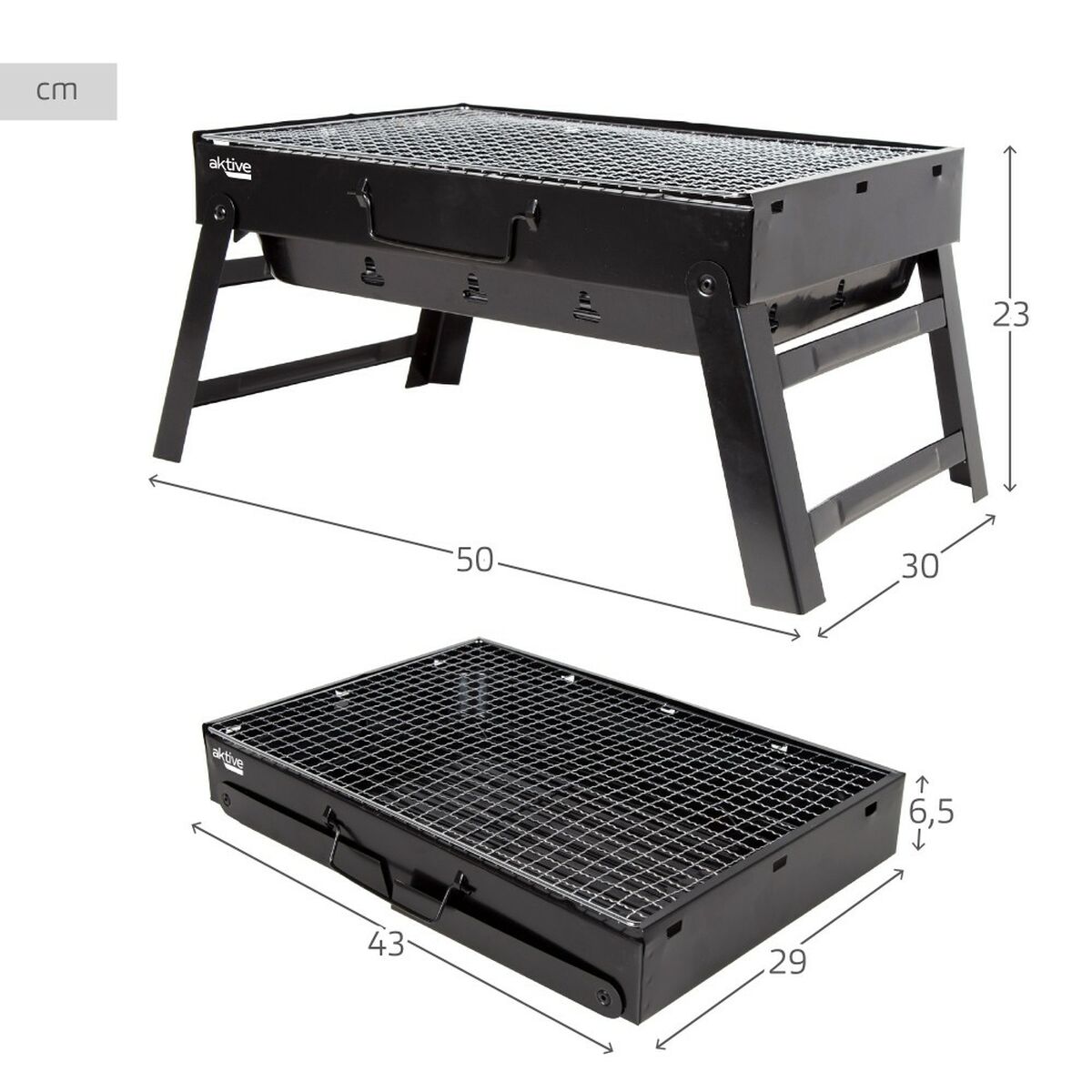 Barbecue Portatile Aktive Rettangolare Nero 50 x 23 x 30 cm (2 Unità) - Immagine 5