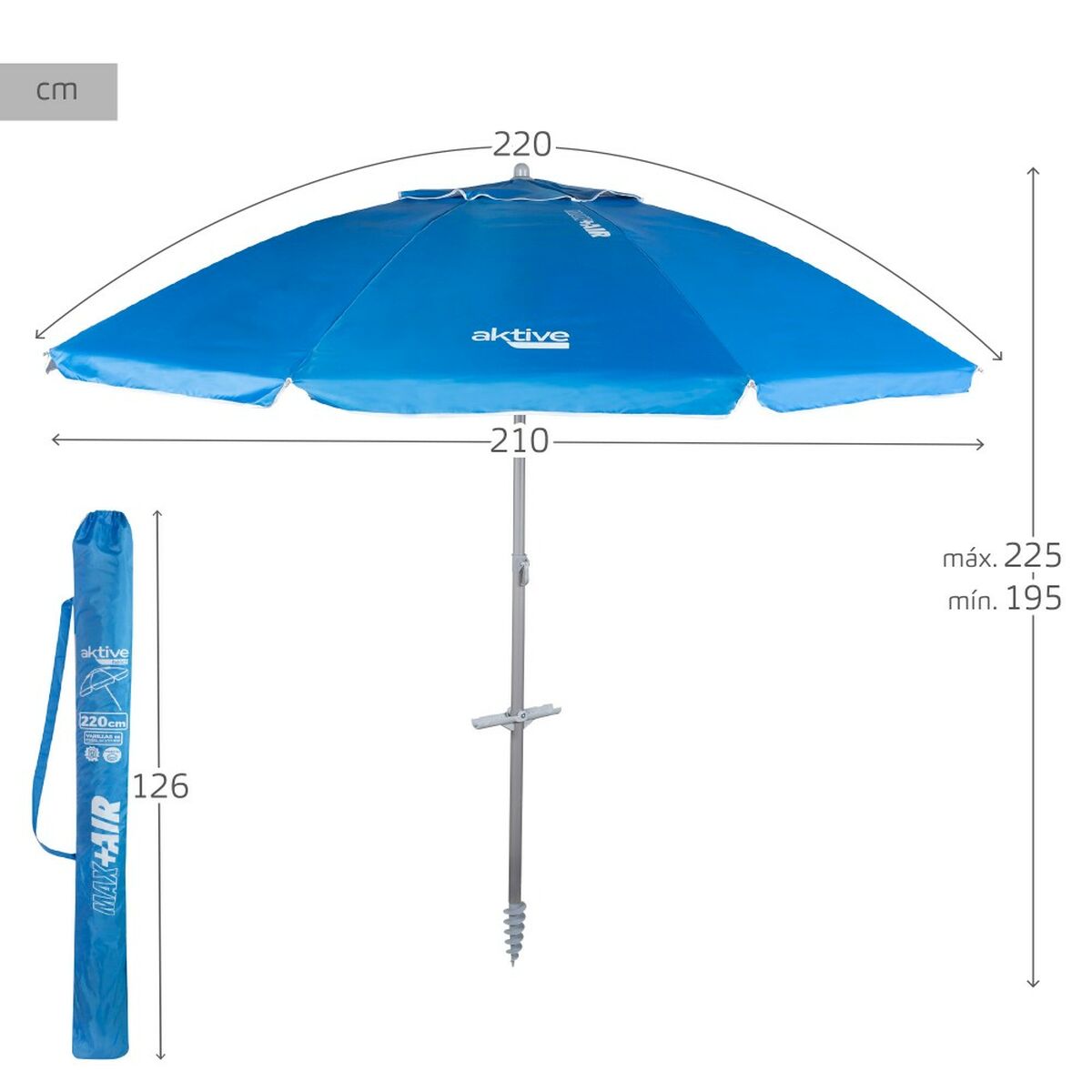 Ombrellone Aktive Azzurro 220 x 225 x 220 cm (6 Unità) - Immagine 5