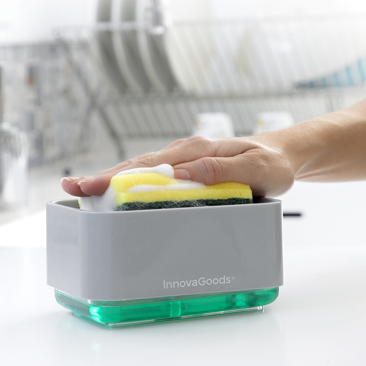 Dispenser di Sapone 2 in 1 per Lavandino Pushoap InnovaGoods - Immagine 2